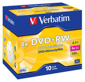 Verbatim 43527, 4.7GB/120min , DVD+RW (8x) - 10 pack jewel box