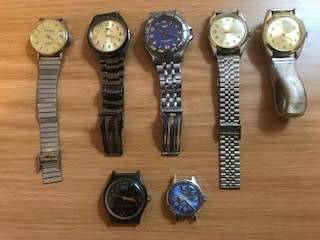 SEVEN HANDWINDING OLD SCHOOL TYPE WRISTWATCHES-ALL FOR ONE BID