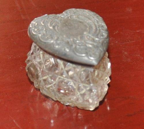 Small Antique Crystal and Silver Hallmarked "Memento" Heart