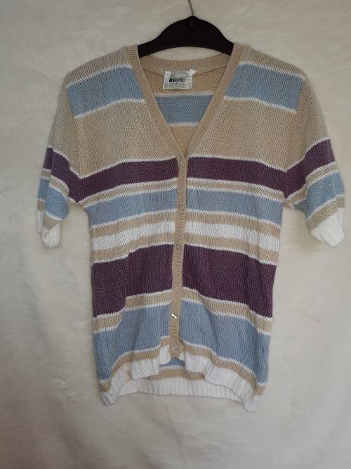 Striped Short Sleeve Button up Jersey - Brown Stripes