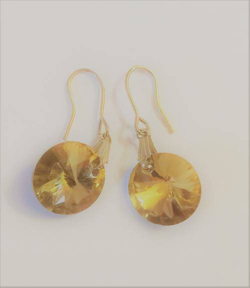 VALENTINE`S DAY GIFT - Yellow Stone Round Dangle Drop Earrings
