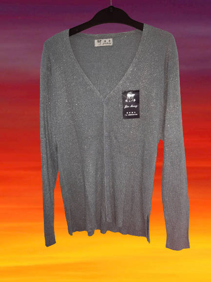 Ladies Silver glitter button up jersey