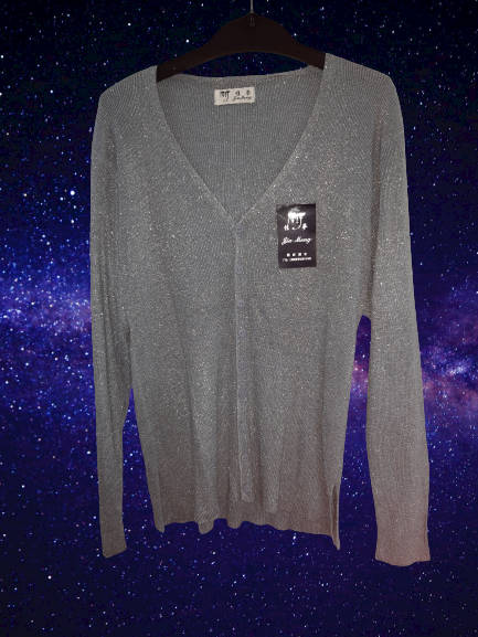 Ladies Silver glitter button up jersey