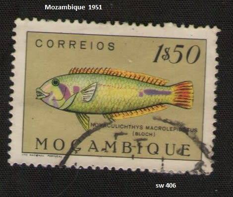  Mozambique used:1951 Fish * 1,50 E   *Novaculichthys macrolepidotus