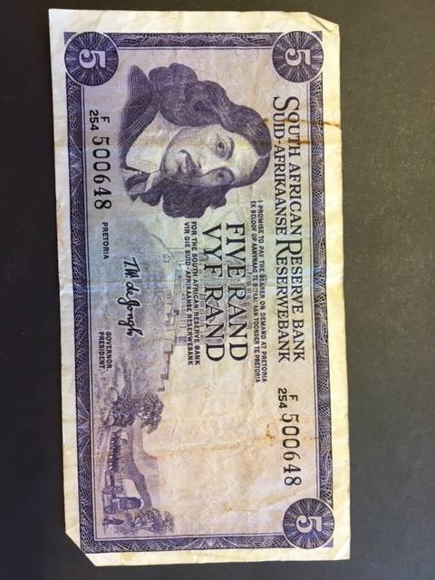 South Africa Five Rand TW de Jongh 3rd Issue 1975