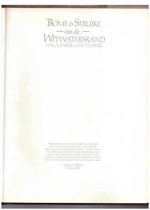 Bome en Struike Van die Witwatersrand , Magaliesberg & Pilanesberg  --  Joan Van Gogh, John Anderson