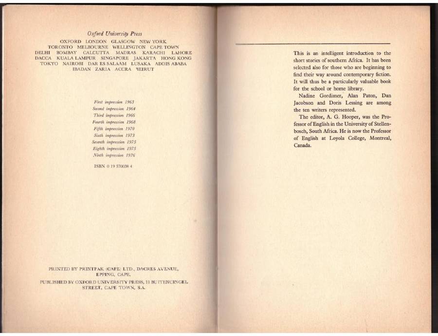 Short Stories from Southern Africa -- A. G. Hooper [Editor]
