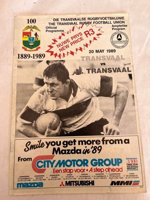 Rugby Programme - Transvaal vs Northern-Transvaal 20/05/89