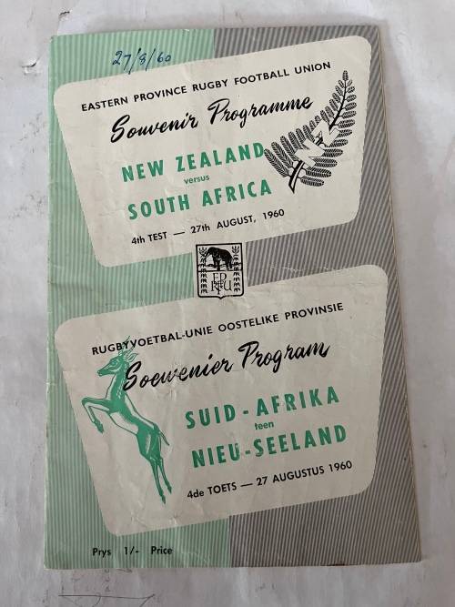 Rugby Programme - South-Africa vs New Zealand 27/08/1960