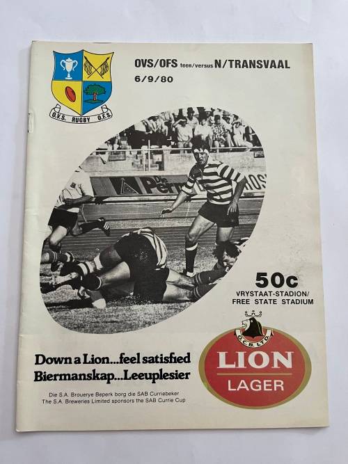 Rugby Programme - Free State vs Northern-Transvaal 06/09/1980