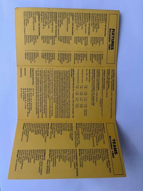 Cricket - NBS Offord Week Itinerary 14-19 Dec 1989