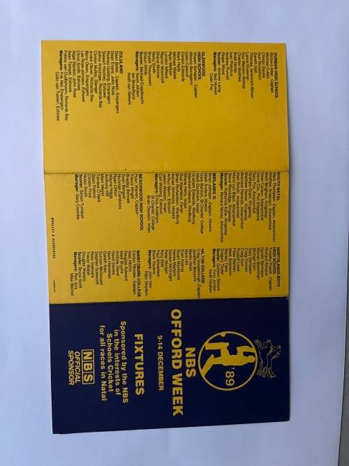Cricket - NBS Offord Week Itinerary 14-19 Dec 1989