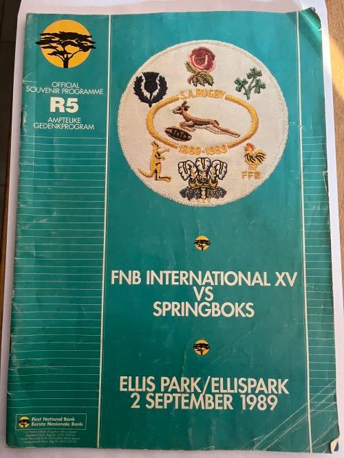 Rugby Programme - South-Africa vs World XV 2/9/1989