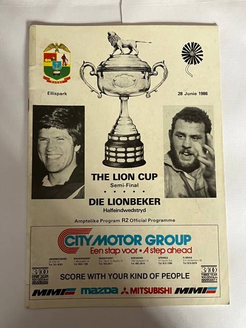 Rugby Programme - Noord-Transvaal vs Transvaal 28/06/1986 Lion Cup Semi