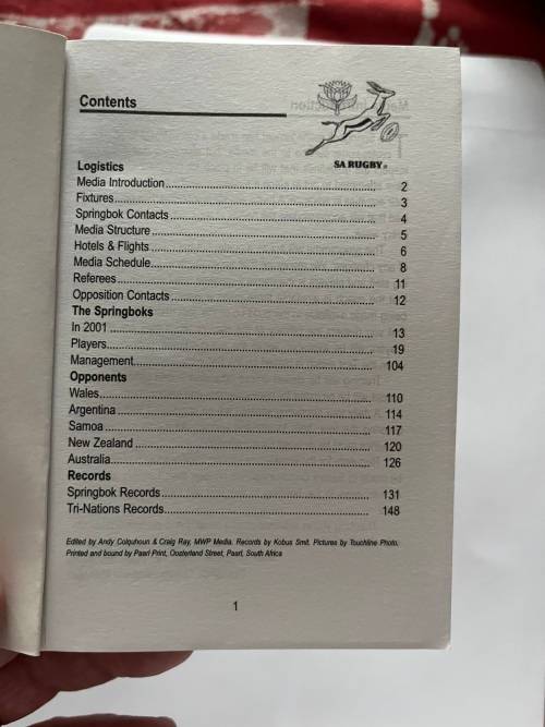 Rugby Media Guide - Springbok Incoming Tours 2002