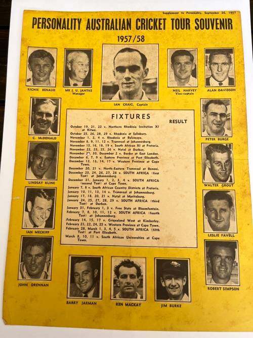 Cricket Itinerary/Fixture list - Australia Cricket Tour of South-Africa 1957/1958