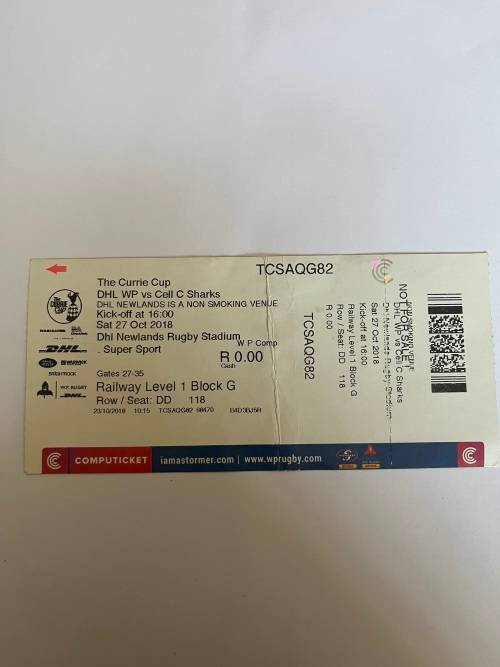 Rugby Ticket - 2018 Currie Cup FINAL
