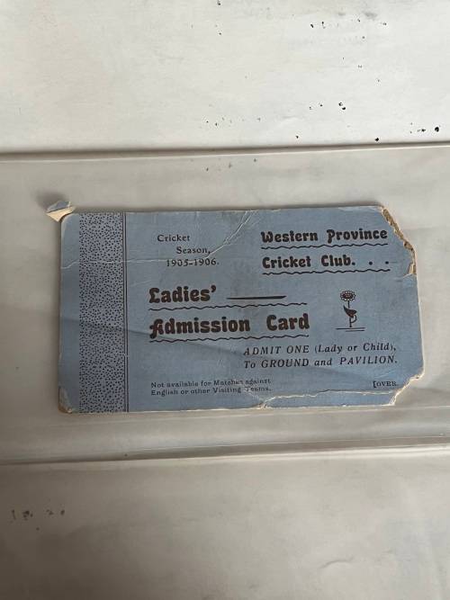 Cricket Ticket and Itinirary Card - 1905/1906 Western Province Ladies Admission card for Eng & other