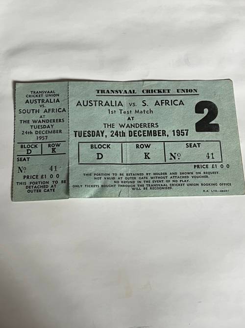 Cricket Ticket - Australia vs South-Africa 24/12/1957