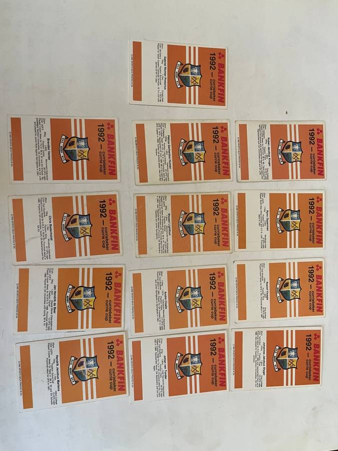 Rugby Cards - 13 * 1992 Free State Sports Deck Currie Cup Rugby Cards