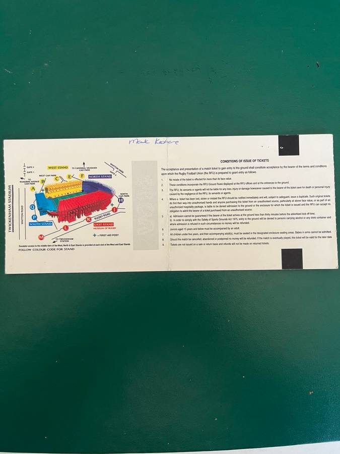 Rugby Ticket - England vs South-Africa Twickenham 24/11/2001