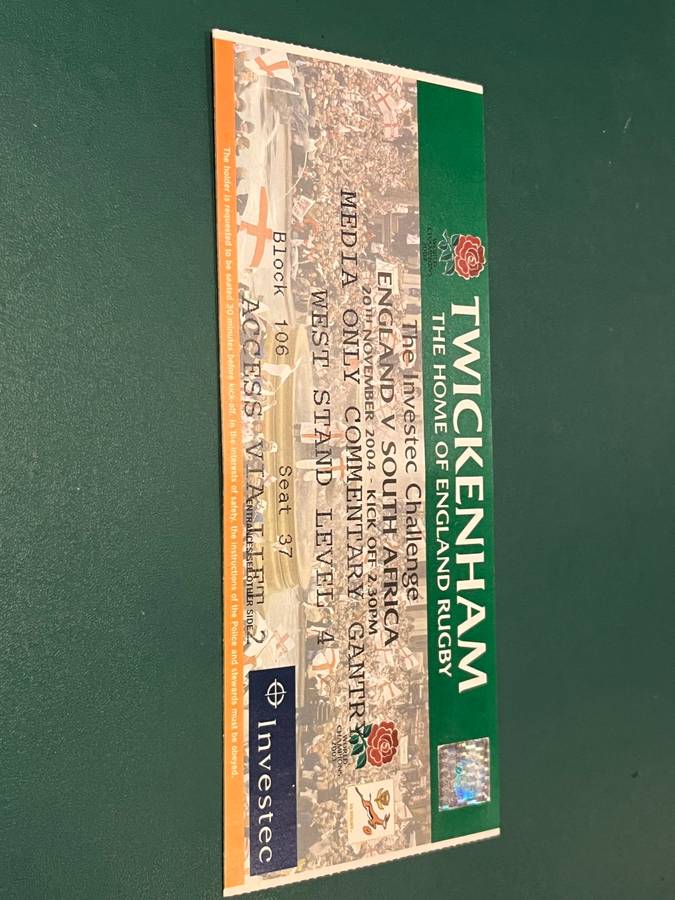 Rugby Ticket - South-Africa vs England 20/11/2004