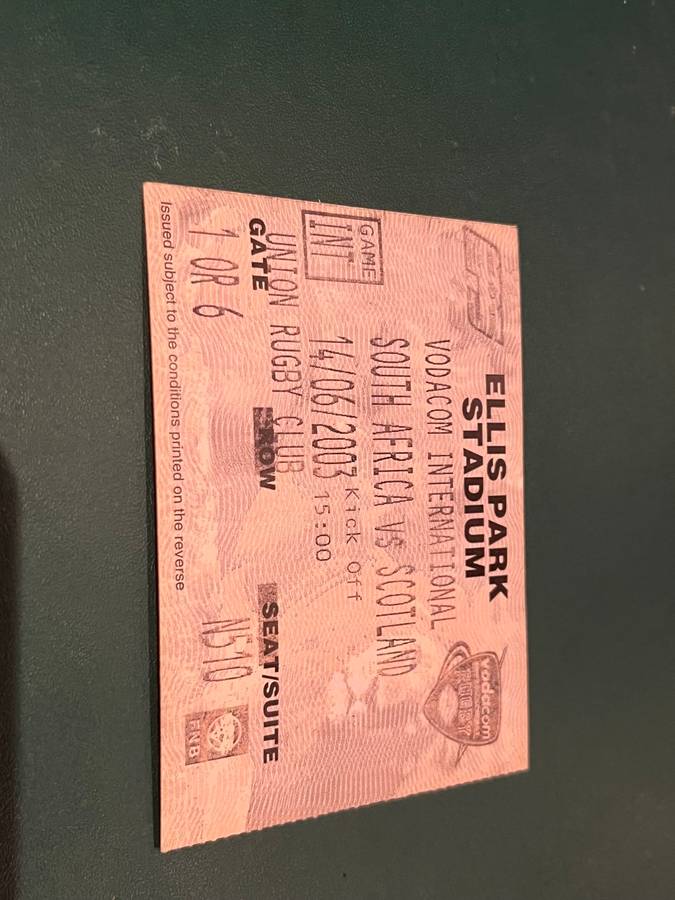 Rugby Ticket - South-Africa vs Scotland Ellis Park 14/06/2003