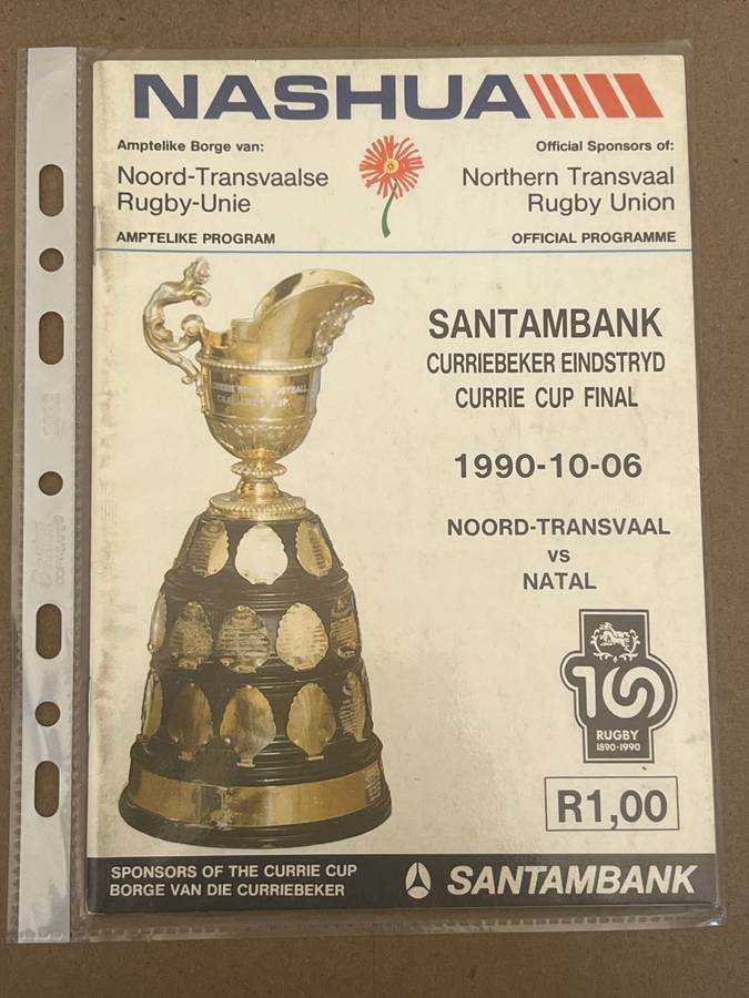 Rugby Programme - CURRIE CUP FINAL Noord-Transvaal vs Natal 1990/10/06