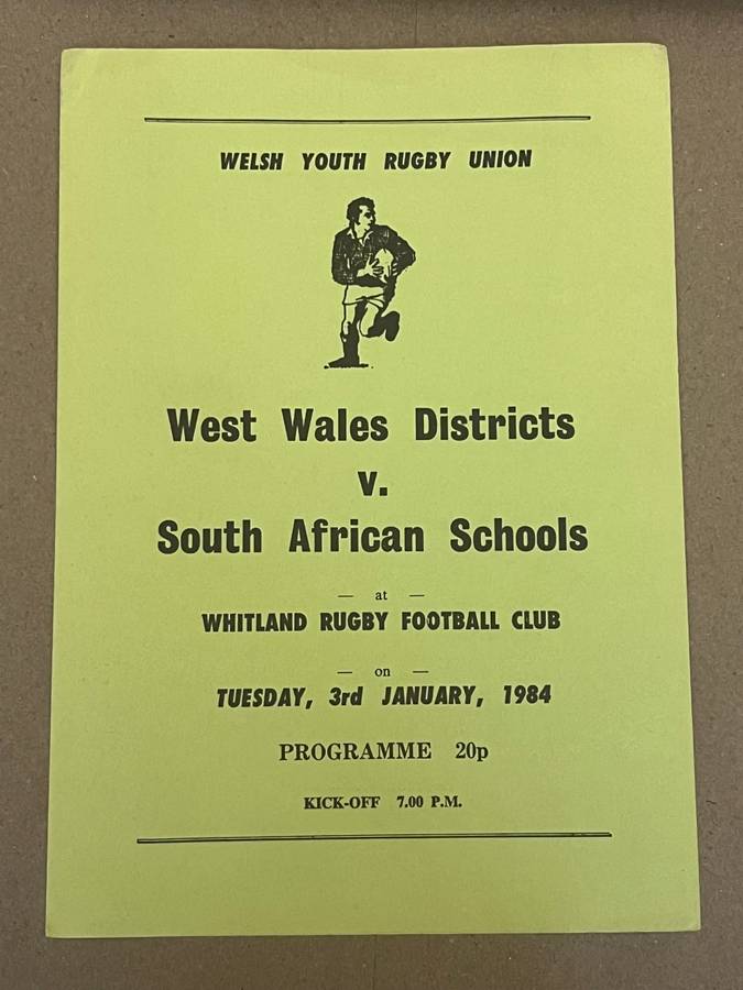 Rugby Programme - West Wales Districts vs SA Schools 03/01/1984