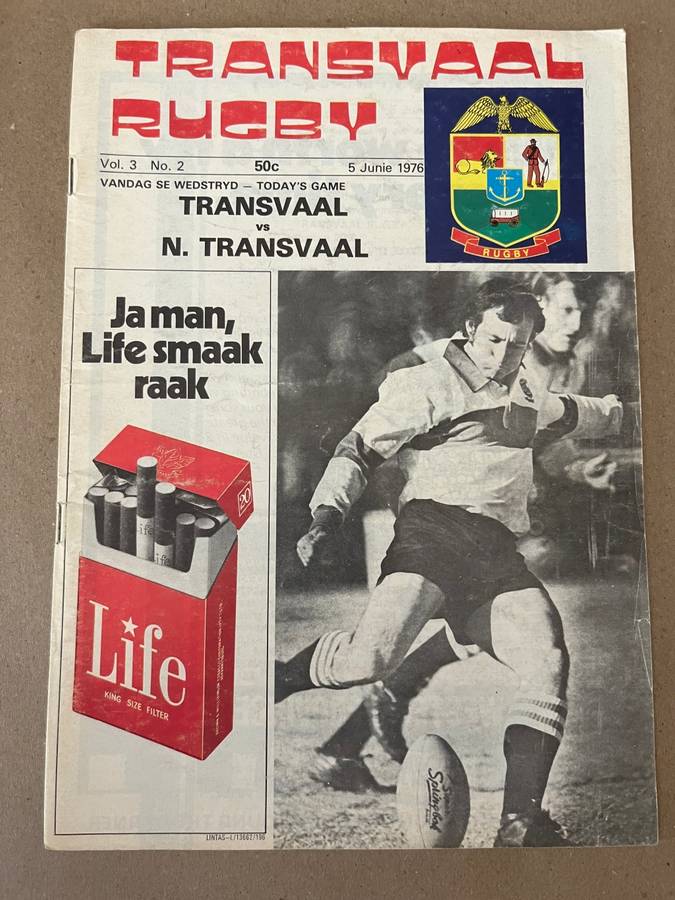 Rugby Programme - Transvaal vs Noord-Transvaal 05/06/1976