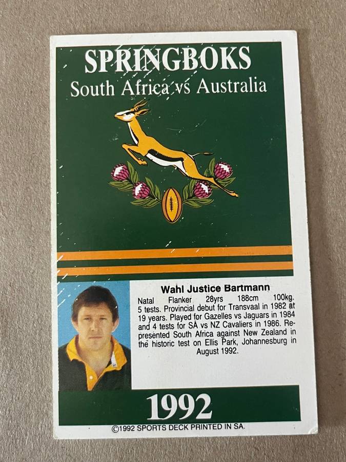 Rugby Card - 1992 Sports Deck Wahl Bartmann