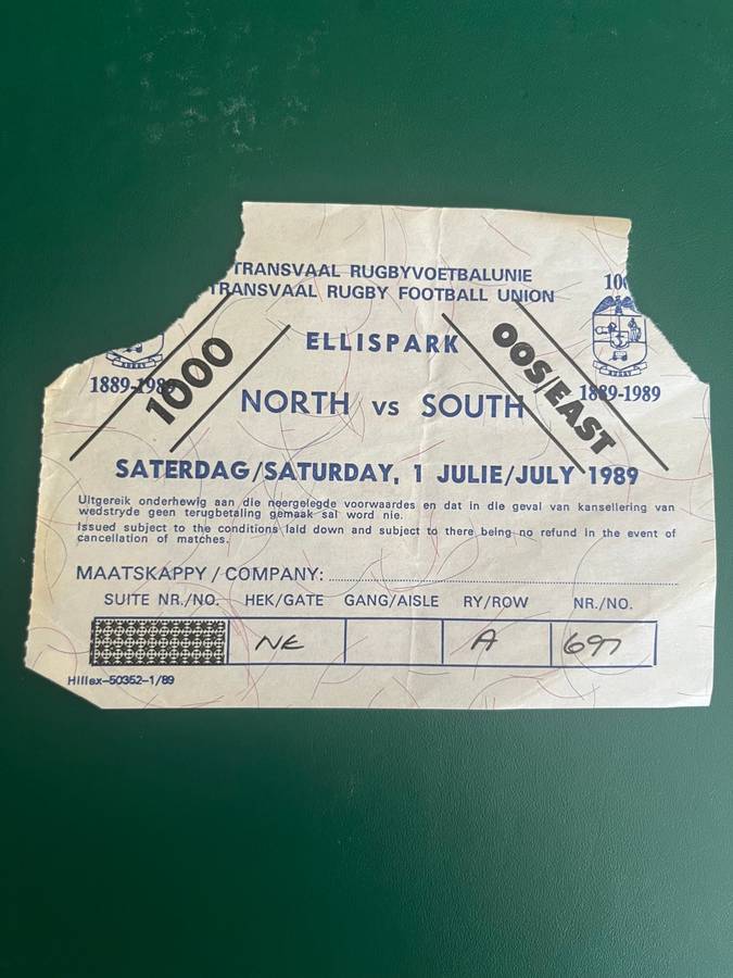 Rugby Ticket - North vs South 01/07/1989