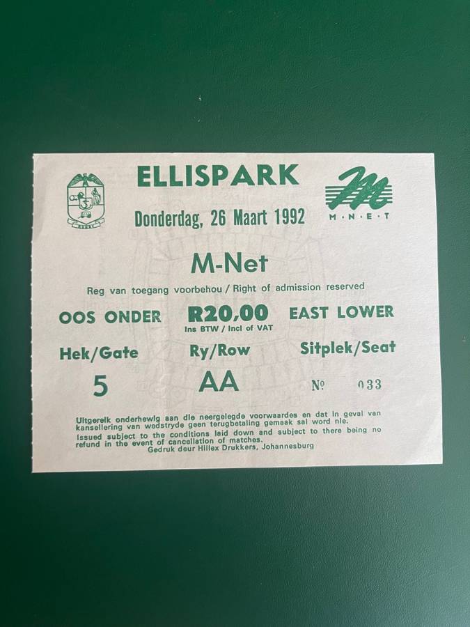 Rugby Ticket - M-Net Night Series 26/03/1992