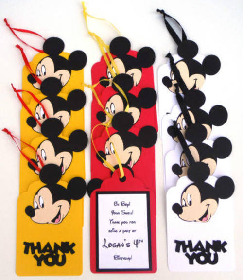 Handmade Mickey Mouse Party Supplies - 12 thank you tags