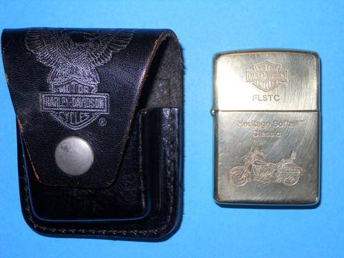 HARLEY DAVIDSON GENUINE HERITAGE SOFTAIL CLASSIC ZIPPO LIGHTER WITH LEATHER HOLDER- Hardly used!!!!