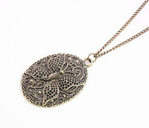 Vintage Style Bronze Hollow Butterfly Pendant Necklace