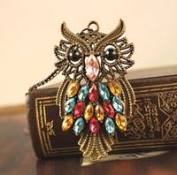 Bronze Multicoloured Rhinestone Owl Necklace