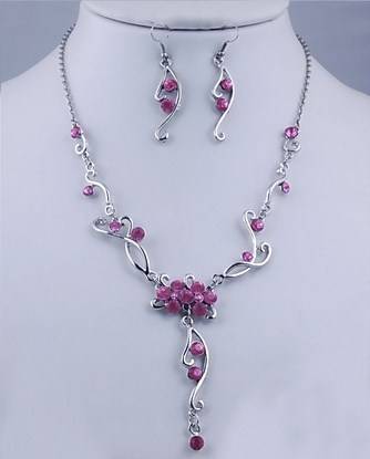 Pink Flower Acrylic Alloy Jewelry White Gold Plated Necklace Set