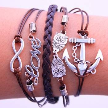 Infinity Bracelet Brown Love Anchor Owl