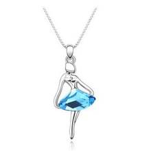Austrian Crystal Blue Ballerina Necklace White Gold Plated