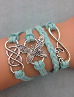 **discounted shipping**Infinity Bracelet blue butterfly Love
