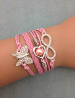 **discounted shipping***Infinity glitter pink butterfly Bracelet