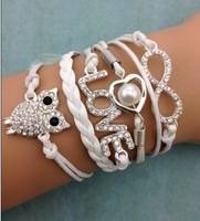 Infinity Bracelet owl love pearl with Rhinestones
