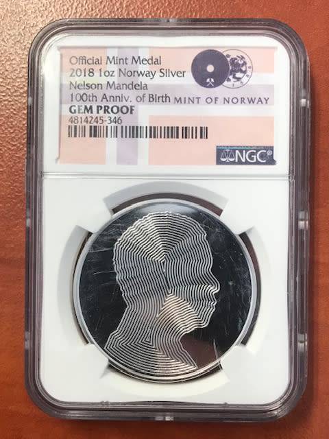 2018 Mandela Silver 1oz Mint of Norway Gem Proof