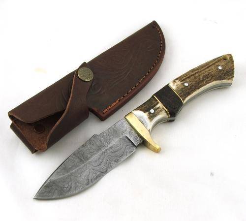 New Damascus Steel Genuine Knives Real Stag Skinner Knife