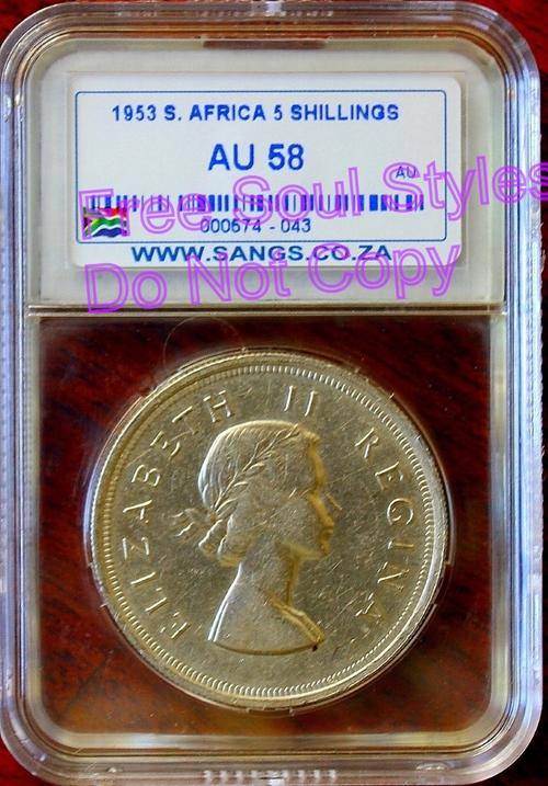1953 5 Shilling SANGS Graded AU 58