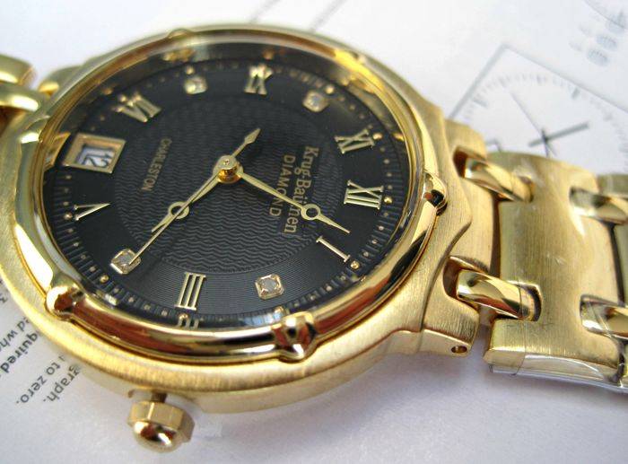 Retail: R10,714.00** Krug-Baumen MEN Charleston 4 Diamond Black Dial Gold Strap Watch