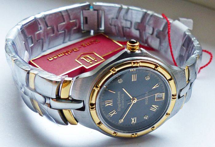 R1 AUCTION - RETAIL: R10,097 Krug Baumen LADIES Regatta 4X Genuine Diamond Black Dial Two Tone Watch