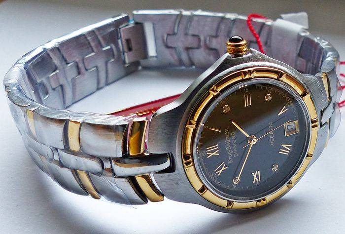 R1 AUCTION - RETAIL: R10,097 Krug Baumen LADIES Regatta 4X Genuine Diamond Black Dial Two Tone Watch