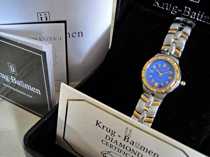 NEW RRP £605 Krug Baumen 2615DL LADIES Regatta 4X Genuine Diamond Blue Dial Two Tone Watch